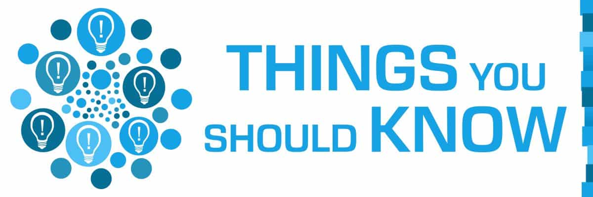 Banner graphic with blue lightbulb icons in circular shapes on the left and the bold title 'THINGS YOU SHOULD KNOW' in blue on the right.