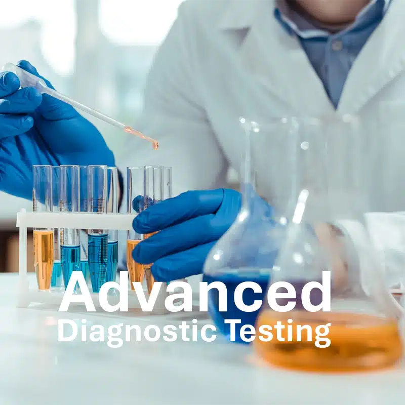 Scientist in blue gloves Pipetting liquid into test tubes for diagnostic testing in a lab setting.