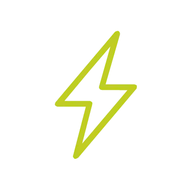 Bright lime-yellow lightning bolt icon on a black background.