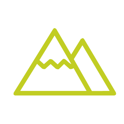 Stylized lime-green mountain range outline on a black background.